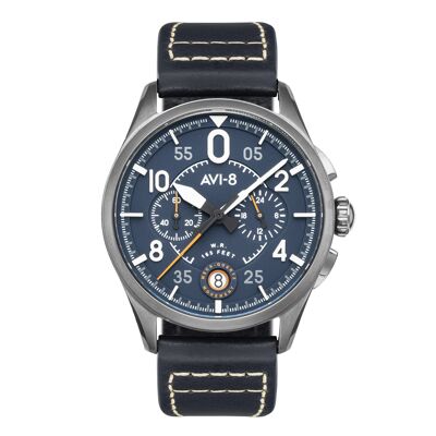 AV-4089-04 Japanese Quartz Chronograph AVI-8 Men's Watch Leather Strap Date