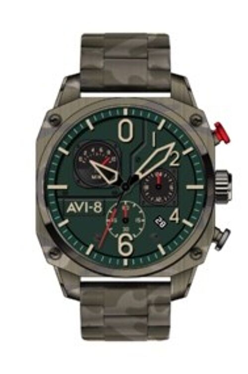 AV-4052-22 - Montre homme quartz japonais chronographe AVI-8 - Bracelet acier inoxydable - Date