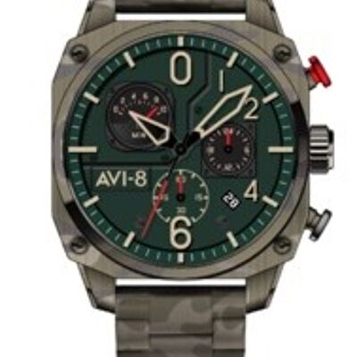 AV-4052-22 - Montre homme quartz japonais chronographe AVI-8 - Bracelet acier inoxydable - Date