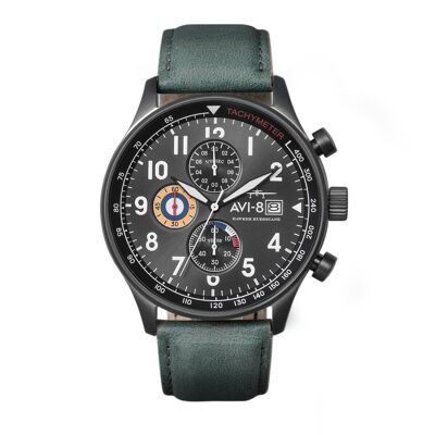 AV-4011-0D Japanese Quartz Chronograph AVI-8 Men's Watch Genuine Leather Strap Date