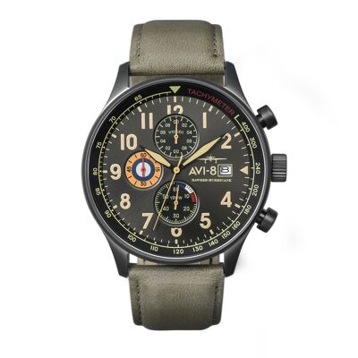 AV-4011-0E Japanese Quartz Chronograph Men's Watch AVI-8 Genuine Leather Strap Date