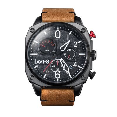 AV-4052-02 Japanese Quartz Chronograph AVI-8 Men's Watch Genuine Leather Strap Date