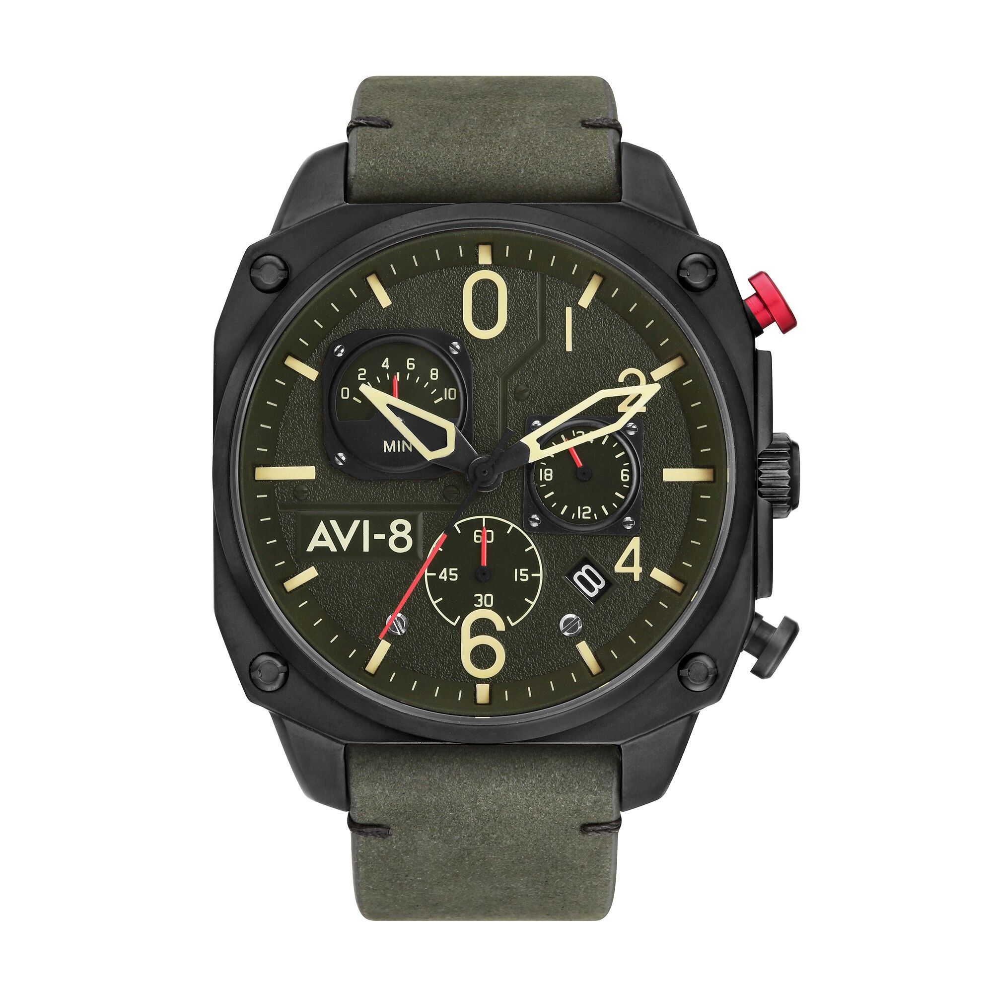 AV-4052-08 Japanischer Quarz-Chronograph AVI-8 Herrenuhr Echtes Lederarmband Datum