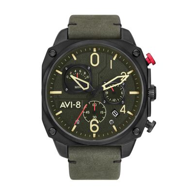 AV-4052-08 Cronografo al quarzo giapponese AVI-8 Orologio da uomo con cinturino in vera pelle con data