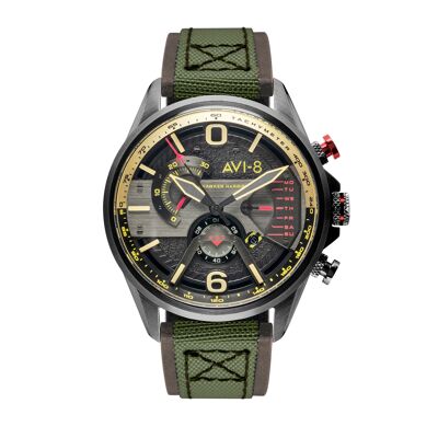 AV-4056-03 Japanischer Quarz-Chronograph AVI-8 Herrenuhr – Echtes Lederarmband – Tag & Datum