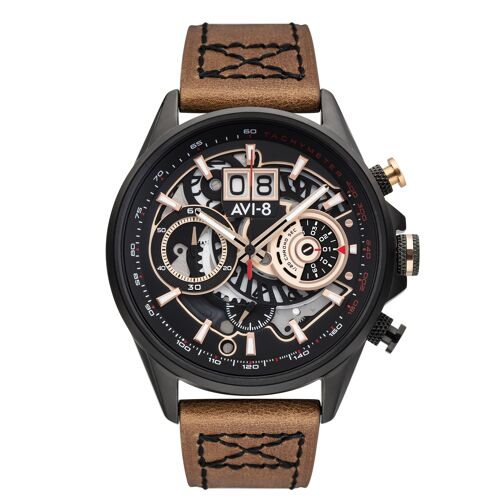 AV-4065-03 - Montre homme quartz japonais chronographe AVI-8 - Bracelet cuir véritable - Date