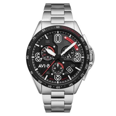 AV-4077-11 - Montre homme meca-quartz chronographe japonais AVI-8 - Bracelet acier inoxydable - Date