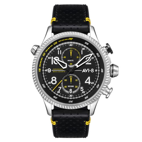 AV-4080-01 - Montre homme meca-quartz chronographe japonais AVI-8 - Bracelet cuir véritable - Date