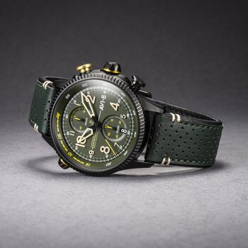 AV-4080-03 - Montre homme meca-quartz chronographe japonais AVI-8 - Bracelet cuir véritable - Date 2