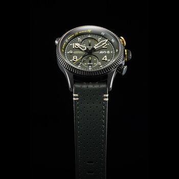 AV-4080-03 - Montre homme meca-quartz chronographe japonais AVI-8 - Bracelet cuir véritable - Date 4