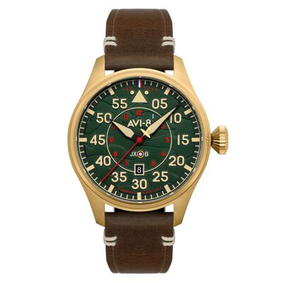 AV-4097-04 - Japanese quartz men's watch AVI-8 - Leather strap - Date