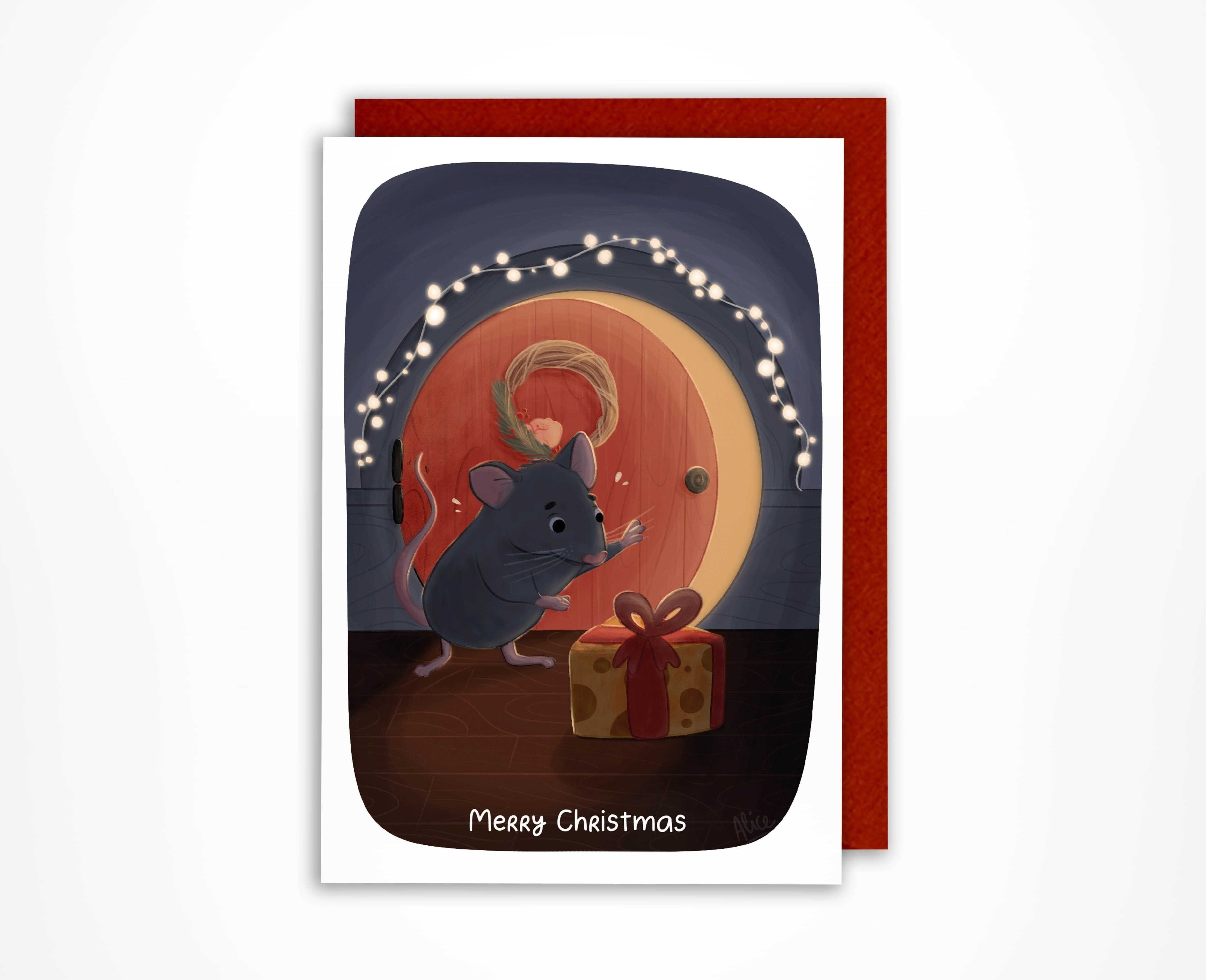 Carte de Noel Souris - Un fromage surprise