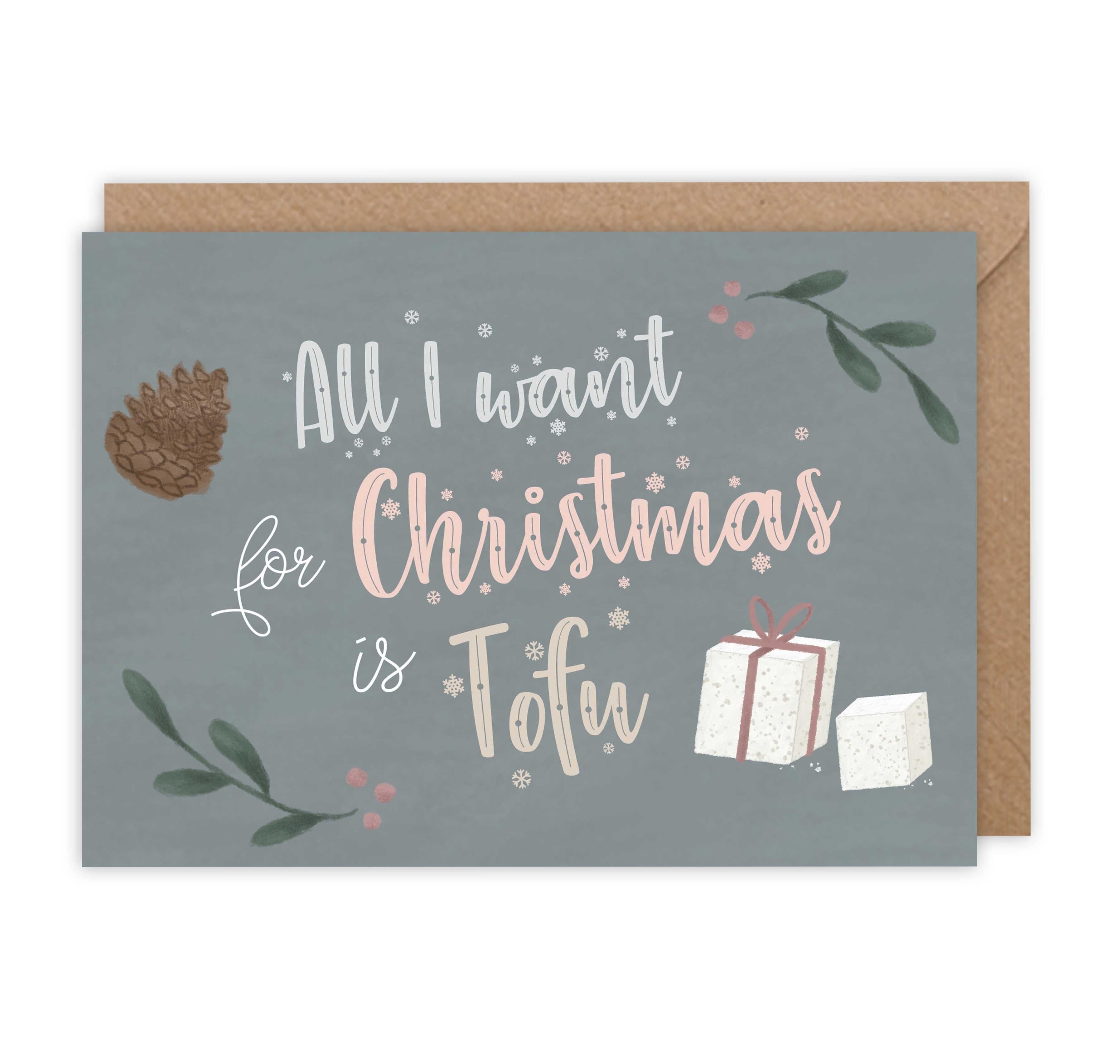 Vegane Weihnachtskarte - Alles, was ich mir zu Weihnachten wünsche, ist Tofu