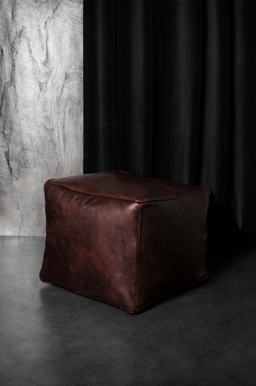 Square Leather Moroccan Pouf