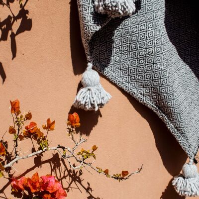 Grey Handwoven Tassel Blanket