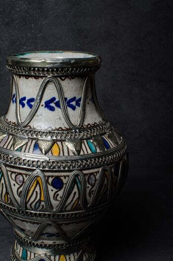 Vase Marocain Vintage en Métal et Céramique Peint à la Main 2