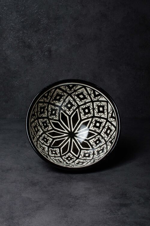 Vintage Hand-Painted Geometric Moroccan Ceramic Bowl