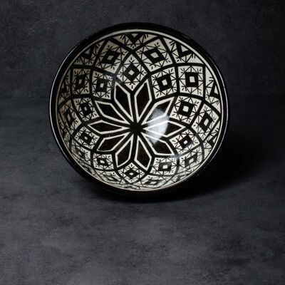 Cuenco marroquí vintage geométrico pintado a mano de cerámica
