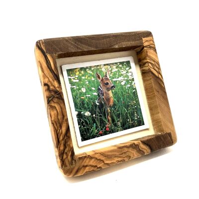 Cadre photo carré en bois d'olivier d'environ 8 x 8 cm