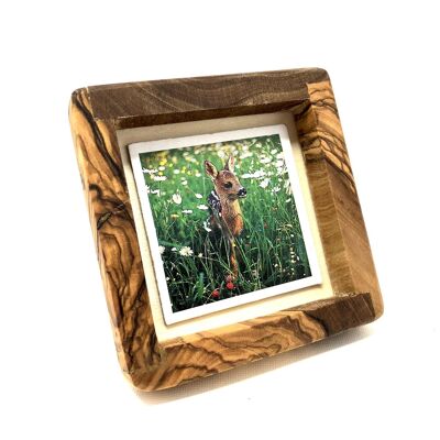 Cadre photo carré en bois d'olivier d'environ 8 x 8 cm