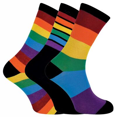 3 pares de calcetines de arcoíris a rayas con estampado brillante para hombre
