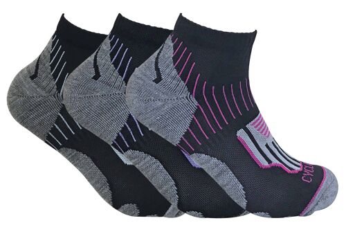 3 Pairs Ladies Anti Sweat Ankle Trainer Sports Socks with Heel Padding