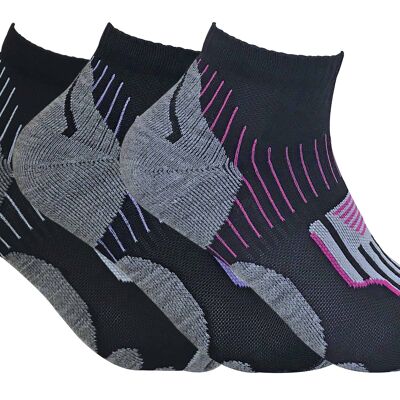 3 Pairs Ladies Anti Sweat Ankle Trainer Sports Socks with Heel Padding