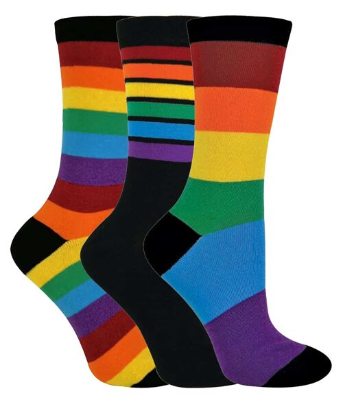 3 Pairs Ladies Bright Patterned Striped Rainbow Socks