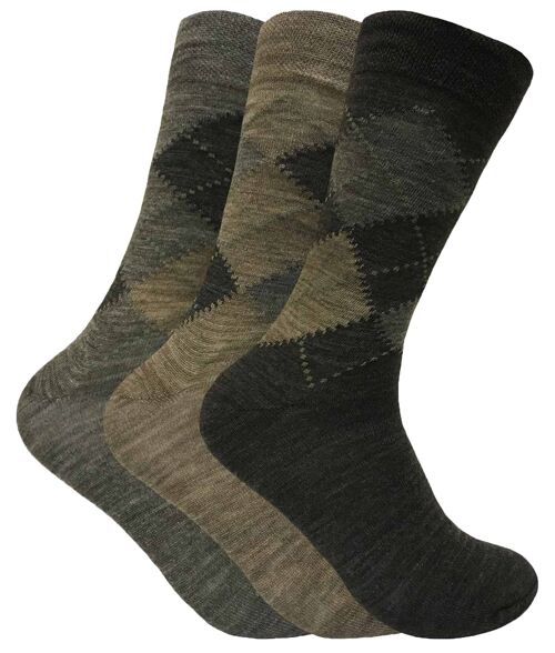 Sock Snob - Mens 3 Pack Lambs Wool Blend Patterned Soft Top Socks