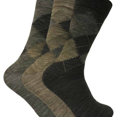 Sock Snob - Herren 3er-Pack gemusterte Softtop-Socken aus Lammwollmischung