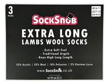 Lot de 3 paires de chaussettes extra longues en laine d'agneau pour homme 2
