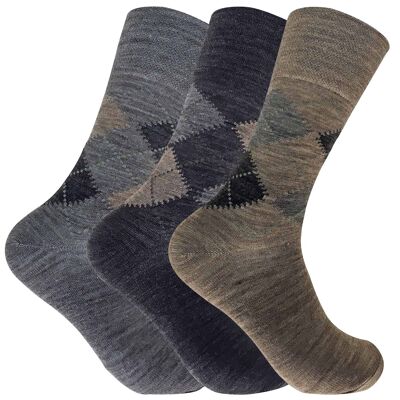 3 Pack Mens Non Elastic Lambs Wool Blend Pattern Socks for Circulation