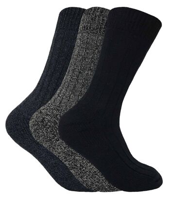 Lot de 3 paires de chaussettes de randonnée en mélange de laine pour homme avec semelle coussinée pour bottes 3