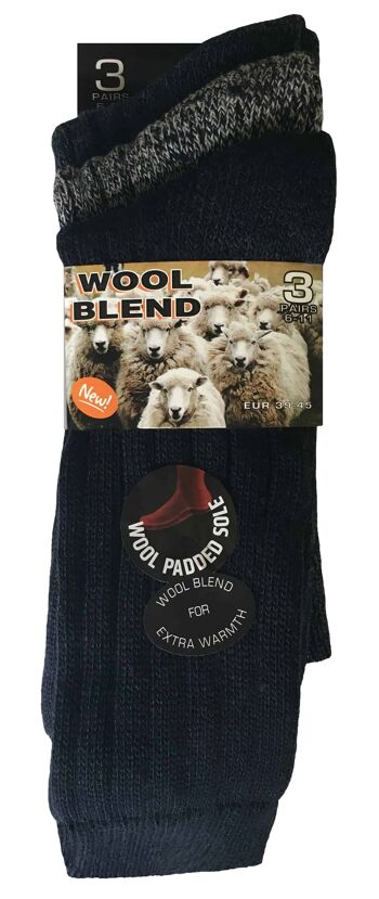 Lot de 3 paires de chaussettes de randonnée en mélange de laine pour homme avec semelle coussinée pour bottes 4