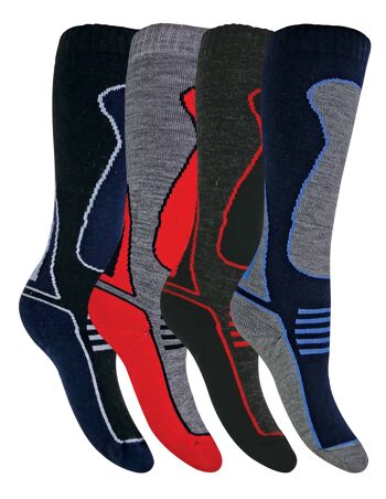 4 paires de chaussettes de ski longues en mélange de laine pour enfants 3