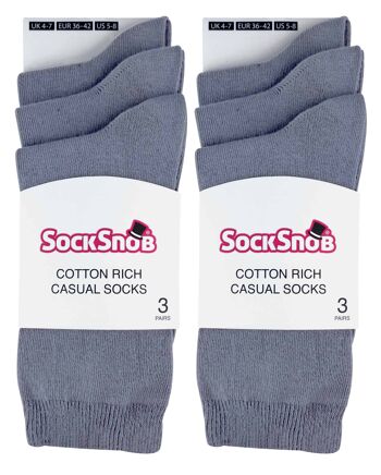 Sock Snob - 6 Paires de Socquettes Riches en Coton de Couleur Unie pour Femmes 22