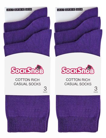 Sock Snob - 6 Paires de Socquettes Riches en Coton de Couleur Unie pour Femmes 24