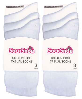 Sock Snob - 6 Paires de Socquettes Riches en Coton de Couleur Unie pour Femmes 30