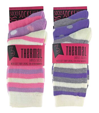 Lot de 6 paires de chaussettes mi-mollet en coton à rayures rose/violet pour femme 2