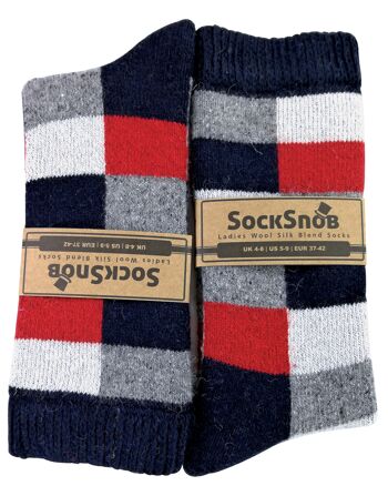 Sock Snob - Chaussettes en laine mélangée respirantes à carreaux pour femmes 4