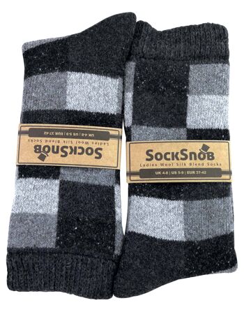 Sock Snob - Chaussettes en laine mélangée respirantes à carreaux pour femmes 6