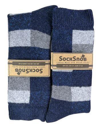 Sock Snob - Chaussettes en laine mélangée respirantes à carreaux pour femmes 8