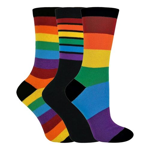 Childrens Kids 3 Pair Striped Rainbow Design Casual School Socks