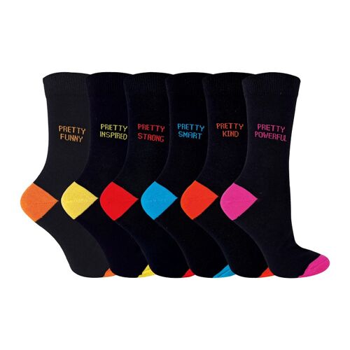 Pretty Womens 6 Pair Pack Socks Happy Colourful Kind Funny Socks