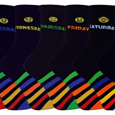 SOCK SNOB - Kids Novelty Days of the Week Socks | 7 Pairs | Styles for Boys & Girls | Black Socks Great for School