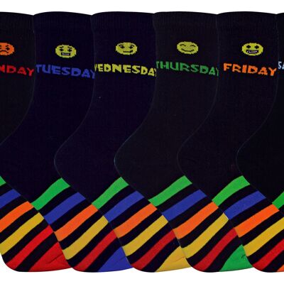 SOCK SNOB - Kids Novelty Days of the Week Socks | 7 Pairs | Styles for Boys & Girls | Black Socks Great for School