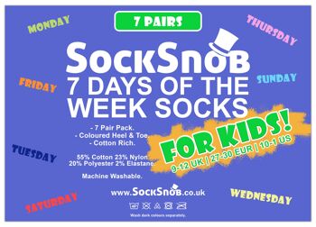 SOCK SNOB - Chaussettes fantaisie Jours de la semaine pour enfants | 7 paires | Styles pour garçons et filles | Chaussettes noires idéales pour l'école 2