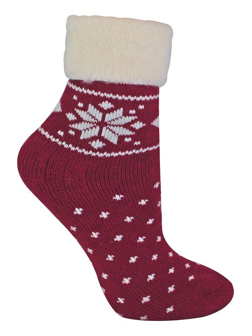 Ladies Wool Bed Socks with Fairisle Design | Sock Snob | Thermal Lounge Socks for Winter | Used for Boots, Sleep, Outdoors or as a Gift | Xmas Christmas Designs