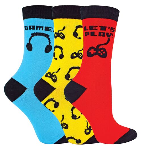 3 Pack Kids Gaming Socks | Sock Snob | Fun Design Novelty Funny Video Gaming Socks for Boys & Girls