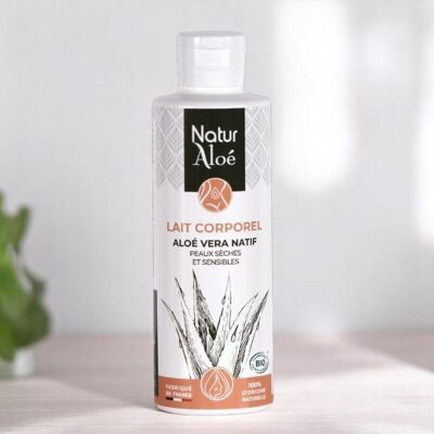 Leche corporal - Aloe Vera nativo orgánico - Aceites de oliva y almendras dulces - Botella de 200 ml